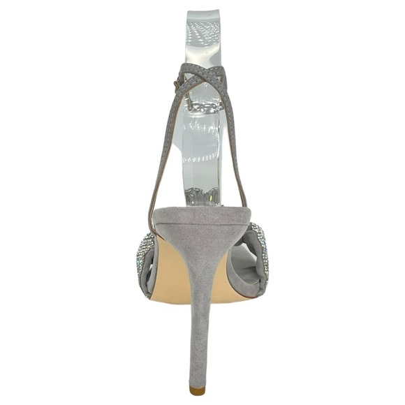 Journee Collection Arlette Grey Microfiber Rhinestone Womens Heels Size 9.5M - Picture 3 of 13